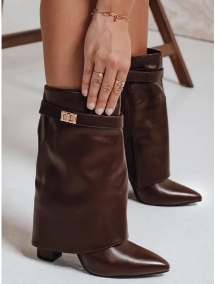 Dámské kozačky na jehlovém podpatku s širokým svrškem hnědé FashionStreet ZY1117