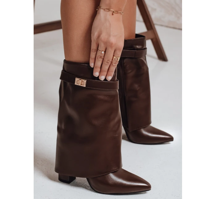 Dámské kozačky na jehlovém podpatku s širokým svrškem hnědé FashionStreet ZY1117