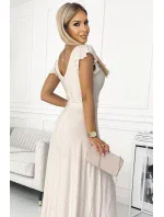 411-4 CRYSTAL třpytivé dlouhé šaty s výstřihem - BEACH