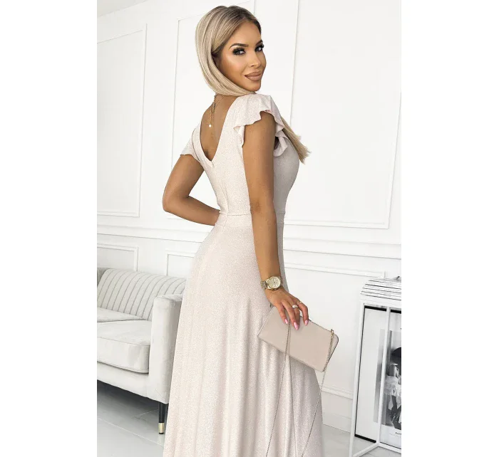 411-4 CRYSTAL třpytivé dlouhé šaty s výstřihem - BEACH