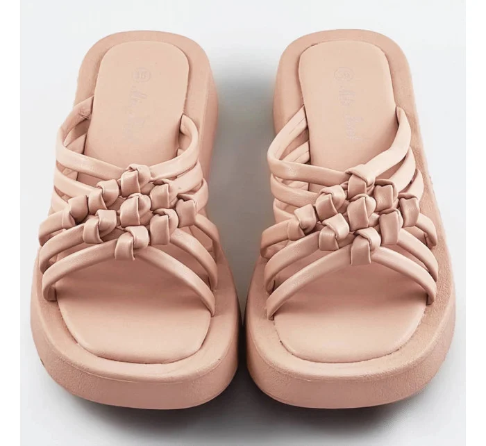 Béžové dámské pantofle s plochou podrážkou (CM-59)