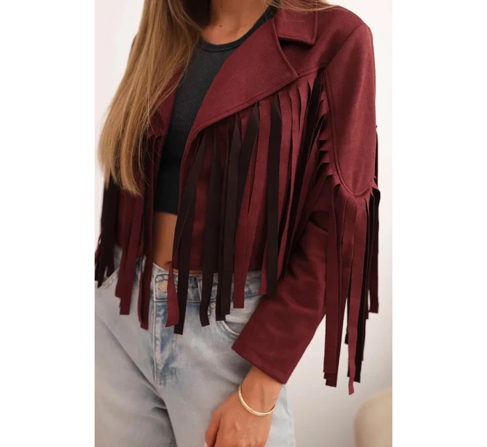 Dámská semišová bunda s třásněmi bordó Dámská semišová bunda s třásněmi bordó