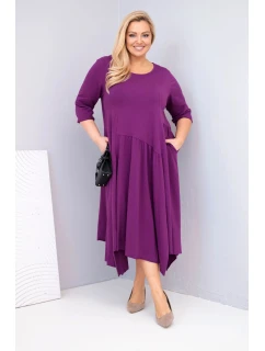 Dámská bavlněná model 21881281 Plus Size s asymetrickým lemem tmavě fialová - K-Fashion