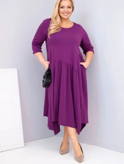 Dámská bavlněná model 21881281 Plus Size s asymetrickým lemem tmavě fialová - K-Fashion