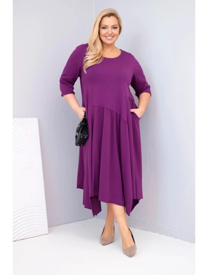 Dámská bavlněná model 21881281 Plus Size s asymetrickým lemem tmavě fialová - K-Fashion