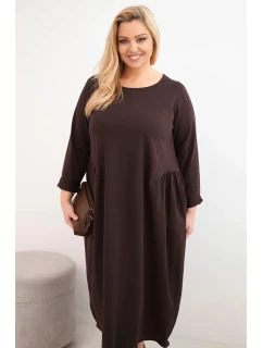 Dámská sukýnka Plus Size bavlněná s dlouhým rukávem a nařasením v pase hnědá