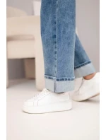 Dámské kalhoty s širokými nohavicemi a model 21961281 spodním lemem džínové modré - K-Fashion