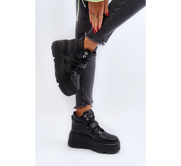 Zazoo 3392/X Dámské Kožené Sportovní Boty na Platformě Černé