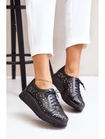 Zazoo 2973 Kožené Polobotky Na Platformě S Děrováním Černé