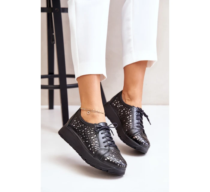 Zazoo 2973 Kožené Polobotky Na Platformě S Děrováním Černé