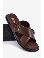 Kožené Pánské Pantofle S Přezkou Big Star model 21693021 Hnědé - Big Star Shoes Kožené Pánské Pantofle S Přezkou Big Star model 21693021 Hnědé - Big Star Shoes