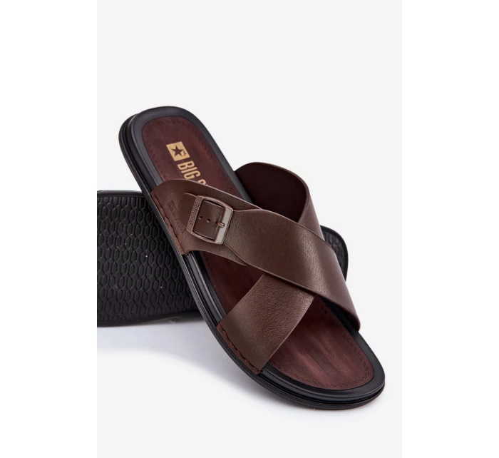 Kožené Pánské Pantofle S Přezkou Big Star model 21693021 Hnědé - Big Star Shoes Kožené Pánské Pantofle S Přezkou Big Star model 21693021 Hnědé - Big Star Shoes