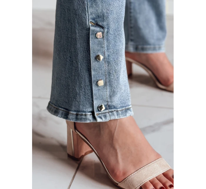 Dámské džínové zvonové kalhoty s páskem BELLONIZ modré FashionStreet UY2464