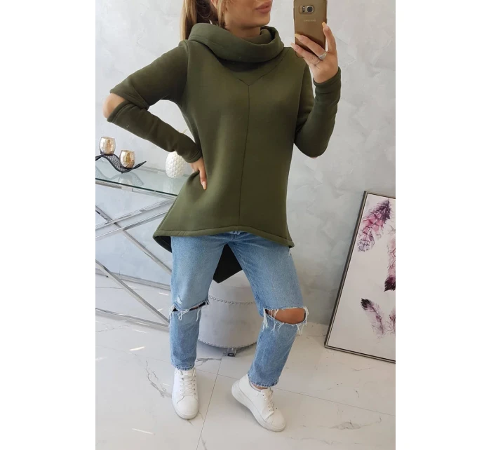 Zateplená mikina s delšími zády v barvě khaki