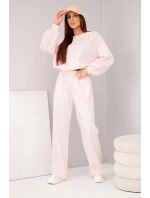 Dámský komplet máslová mikina s broží a kalhoty s rovnými nohavicemi pudrově růžová