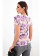 Dámská viskózová žebrovaná halenka s květinovým potiskem fialová