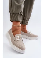 Dámské kožené mokasíny na platformě béžové model 21655725 - S.Barski
