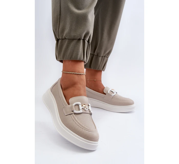 Dámské kožené mokasíny na platformě béžové model 21655725 - S.Barski