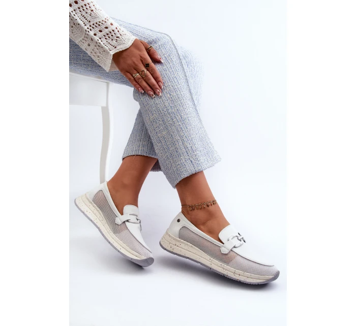 Dámské kožené mokasíny D&A model 21660244 Bílé - S.Barski