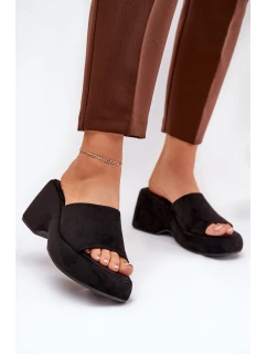 Eko Semišové Pantofle Dámské Na Platformě A Klínu Černé Afisal