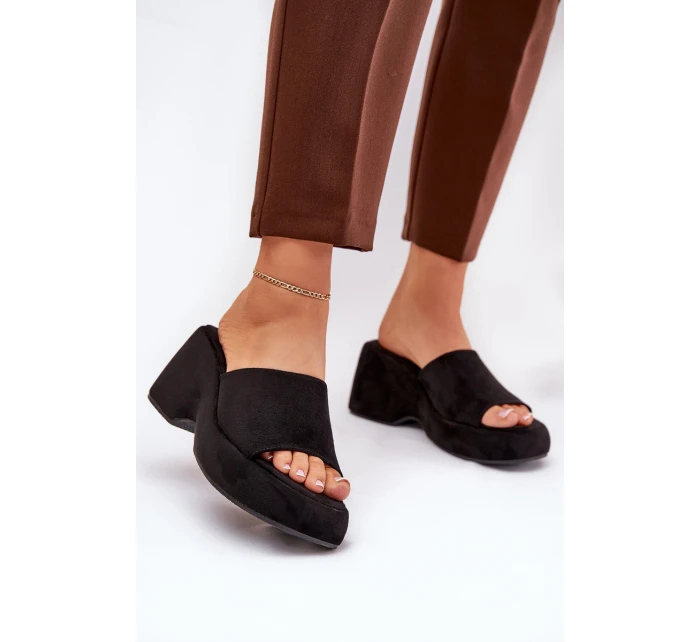 Eko Semišové Pantofle Dámské Na Platformě A Klínu Černé Afisal Eko Semišové Pantofle Dámské Na Platformě A Klínu Černé Afisal