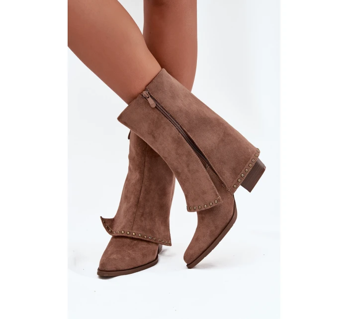 Dámské zimní kozačky s lemem  Béžové model 21708519 - VINCEZA