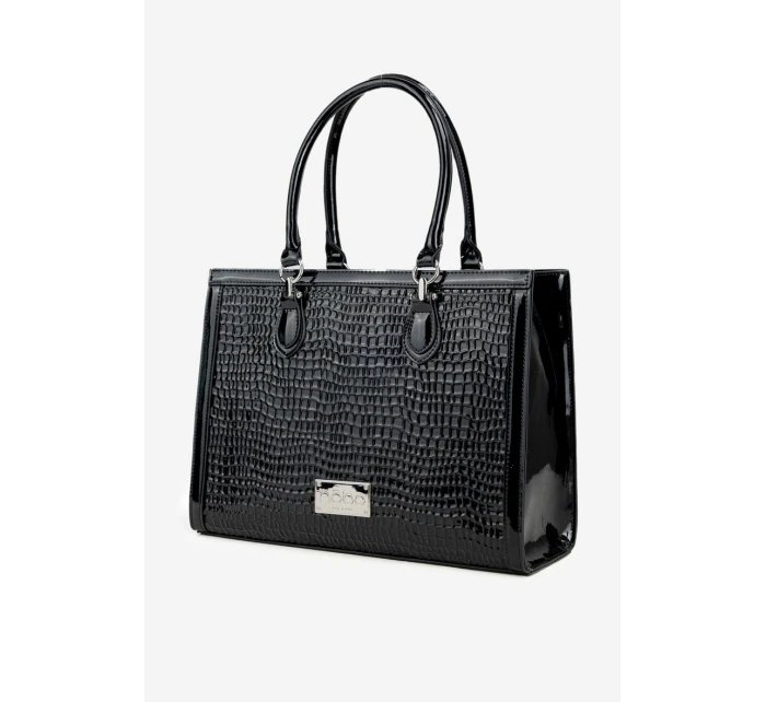 Lakovaná kabelka s vyraženým vzorem NOBO BAG6150-M20 Černá
