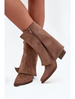 Dámské kozačky s vyvýšenou manžetou Vinceza 16516 – béžové