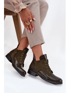 Dámské lakované botky Vinceza – s dekorativním ražením, tmavě zelené