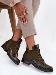 Dámské lakované botky Vinceza – s dekorativním ražením, tmavě zelené