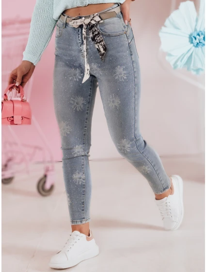 Dámské úzké džínové kalhoty s páskem CRYSTALUX modré FashionStreet UY2427