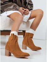 Dámské semišové kozačky na podpatku velbloudí barvy FashionStreet ZY1233