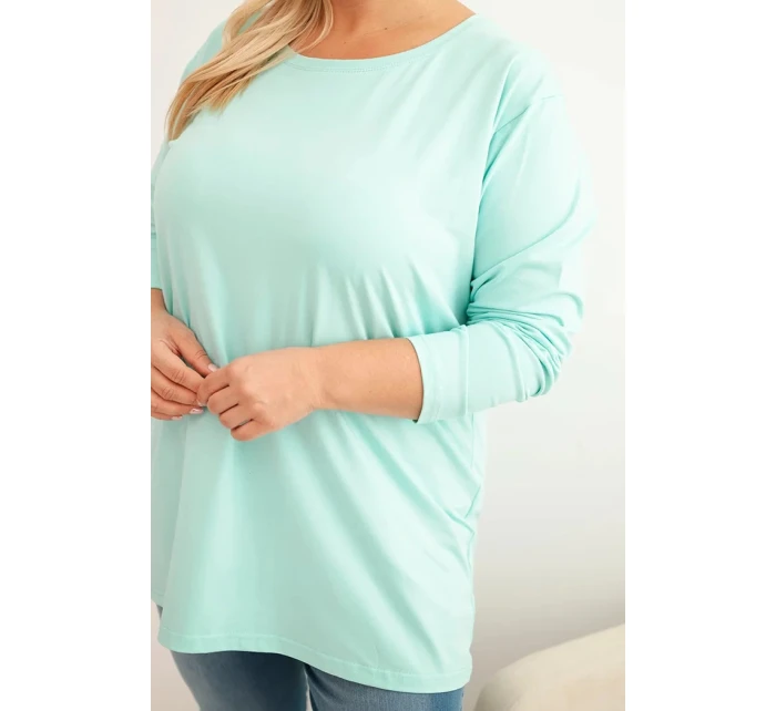 Dámská blůza Plus Size bavlněná s kulatým výstřihem mátová Dámská blůza Plus Size bavlněná s kulatým výstřihem mátová