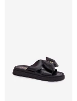 Dámské kožené sandály na platformě s mašlí model 21702245 černé - CheBello