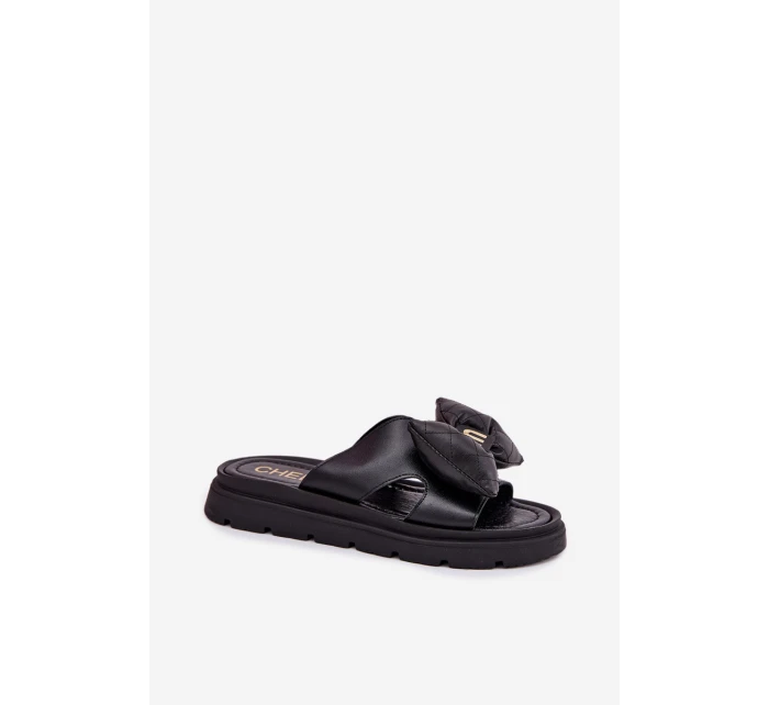 Dámské kožené sandály na platformě s mašlí model 21702245 černé - CheBello