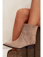 Ženské béžové kožené kožené kozačky na podpatku Norelle Ženské béžové kožené kožené kozačky na podpatku Norelle