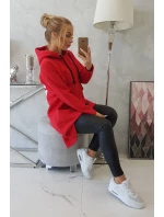 Zateplená mikina s dlouhými zády a kapucí červená