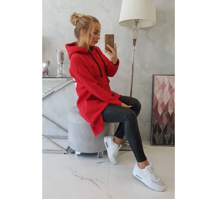 Zateplená mikina s dlouhými zády a kapucí červená