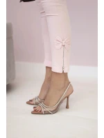 Kalhoty barevné džínové s mašlí pudrově růžové