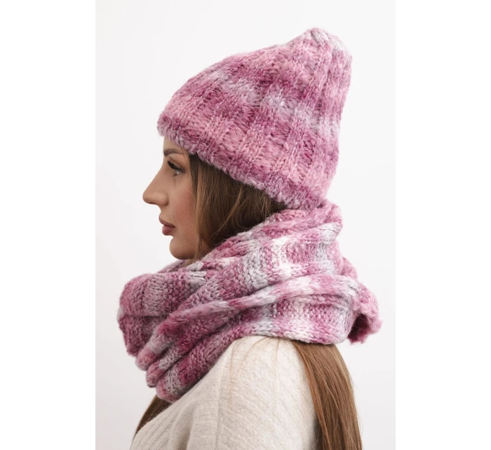 Dámská zimní souprava s čepice a nákrčník s  tmavě růžová model 21878013 - K-Fashion