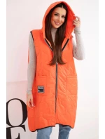 Dámská prošívaná vesta Plus Size s kapucí na zip oranžová