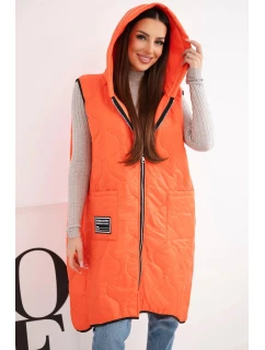 Dámská prošívaná vesta Plus Size s kapucí na zip oranžová