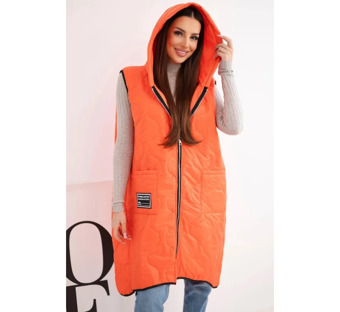 Dámská prošívaná vesta Plus Size s kapucí na zip oranžová