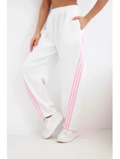 Dámské kalhoty z viskózy s lampasem máslové bílé