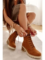 Dámské zateplené kozačky na vysokém podpatku Velbloud model 21596739 - Boto