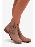 Dámské perforované kotníkové boty na nízkém podpatku model 21961093 Béžové - S.Barski