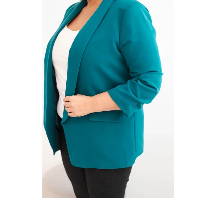 Dámská sako Plus Size bez zapínání s podšívkou model 21468640 mořská - K-Fashion