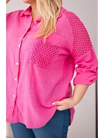 Dámská viskózová košile Plus Size s límečkem a model 22043134 vsadkou růžová - K-Fashion