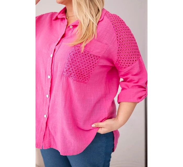Dámská viskózová košile Plus Size s límečkem a model 22043134 vsadkou růžová - K-Fashion