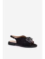 Dámské Sandály Na Plochém Podpatku S Ozdobou S.Barski KV27-001 Černé